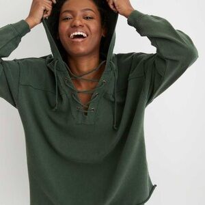 NWT Aerie Lace-Up Sweatshirt Hoodie Green Size S